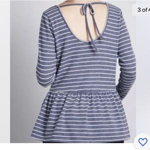 MODCLOTH blue white striped top size 2X plus curvy long sleeve peplum casual K3